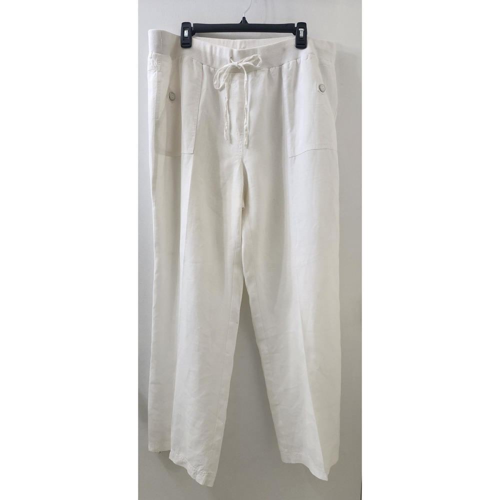 JM Collection Woman White Linen Blend Drawstring Wide Leg Pants 16W